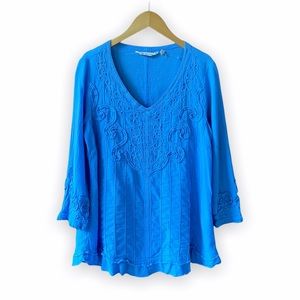 SOFT SURROUNDINGS EMBROIDERED BLUE BLOUSE SMALL